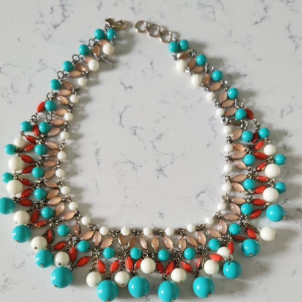 Banana Republic Turquoise and Coral Statement Necklace